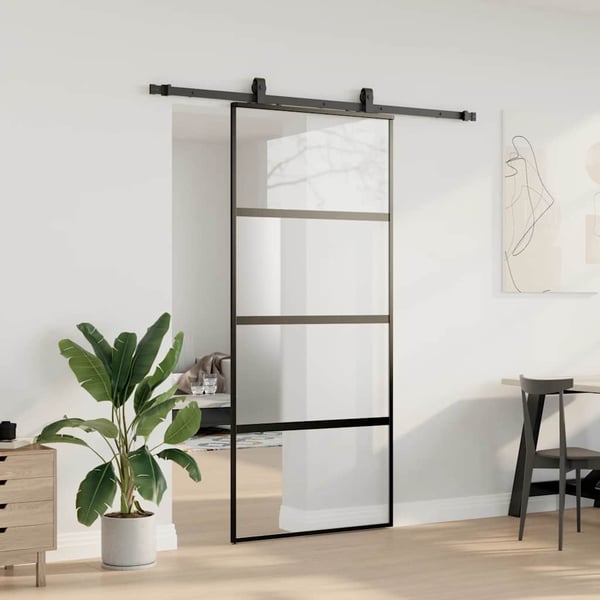 vidaXL Skyvedør med monteringssett svart 90x205 cm herdet glass