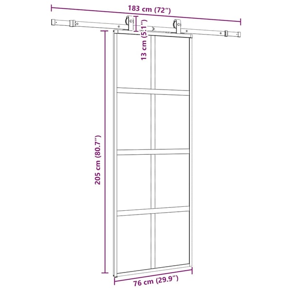 vidaXL Skyvedør med monteringssett svart 76x205 cm herdet glass