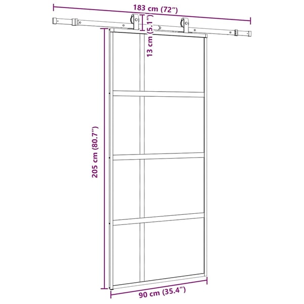 vidaXL skydedør med hardwaresæt 90x205 cm hærdet glas sort