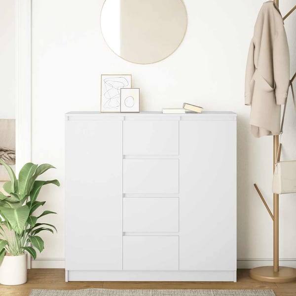 vidaXL Skjenk med skuffer hvit 100,5x35x76 cm konstruert tre
