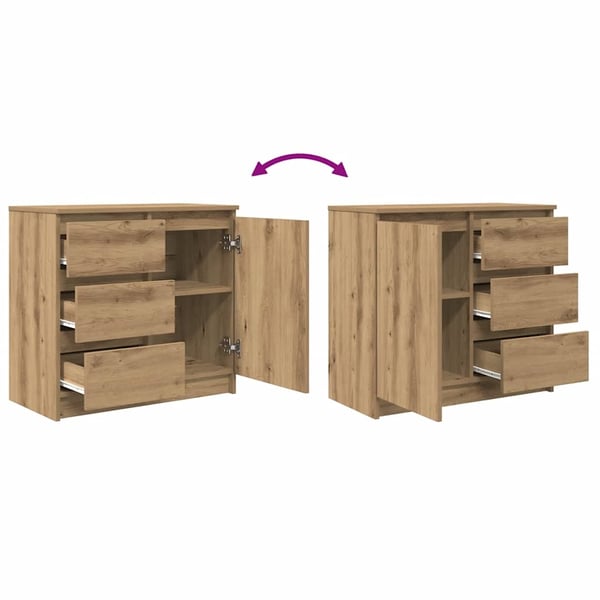 vidaXL Skjenk med skuff artisan eik 71x35x65 cm konstruert tre