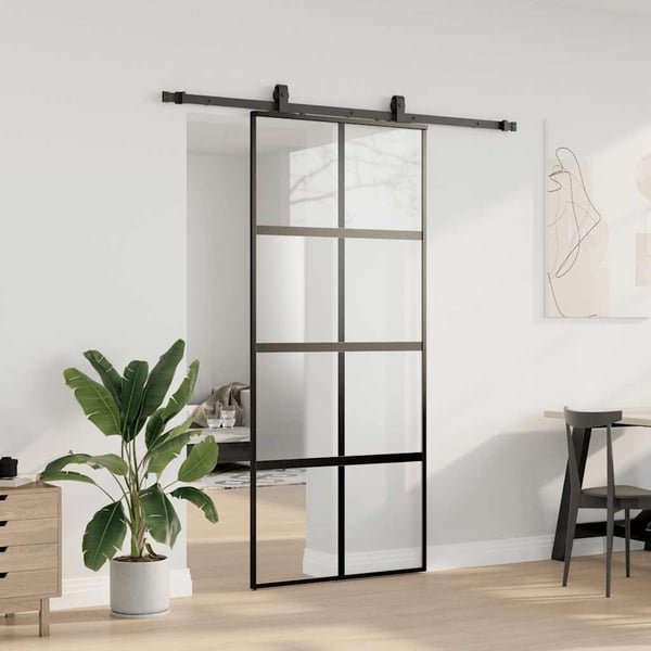 vidaXL Skyvedør med monteringssett svart 90x205 cm herdet glass
