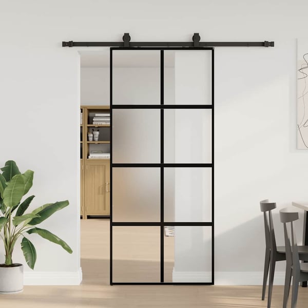 vidaXL Skyvedør med monteringssett svart 90x205 cm herdet glass