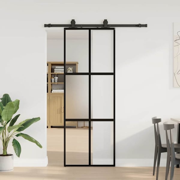 vidaXL Skyvedør med monteringssett svart 76x205 cm herdet glass
