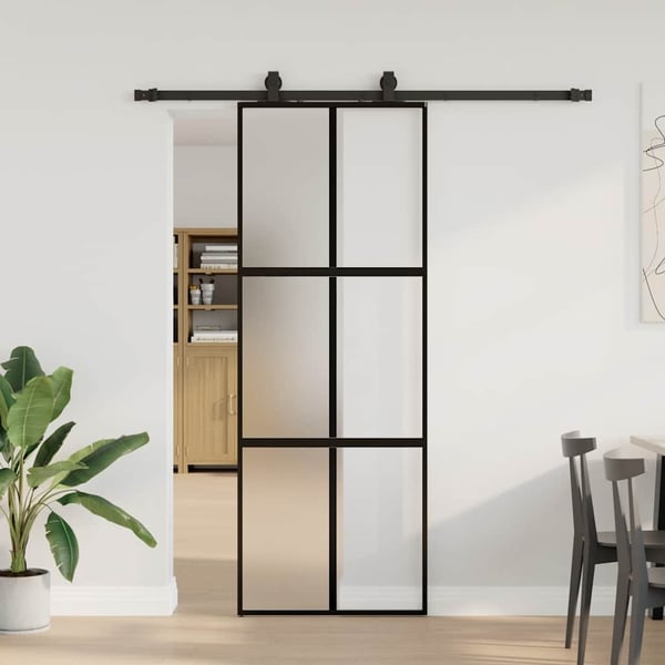 vidaXL Skyvedør med monteringssett svart 76x205 cm herdet glass