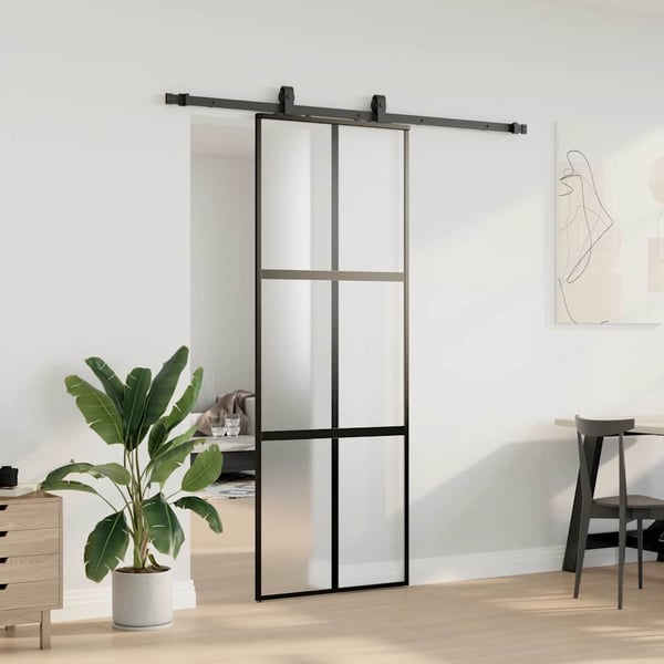 vidaXL Skyvedør med monteringssett svart 76x205 cm herdet glass