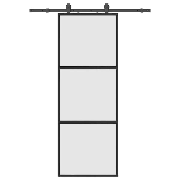 vidaXL Skyvedør med monteringssett svart 76x205 cm herdet glass