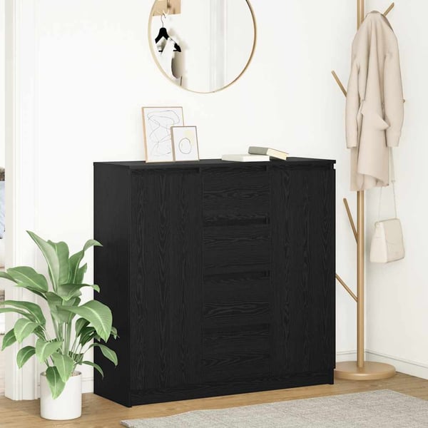 vidaXL Skjenk med skuffer svart eik 100,5x35x98,5 cm konstruert tre