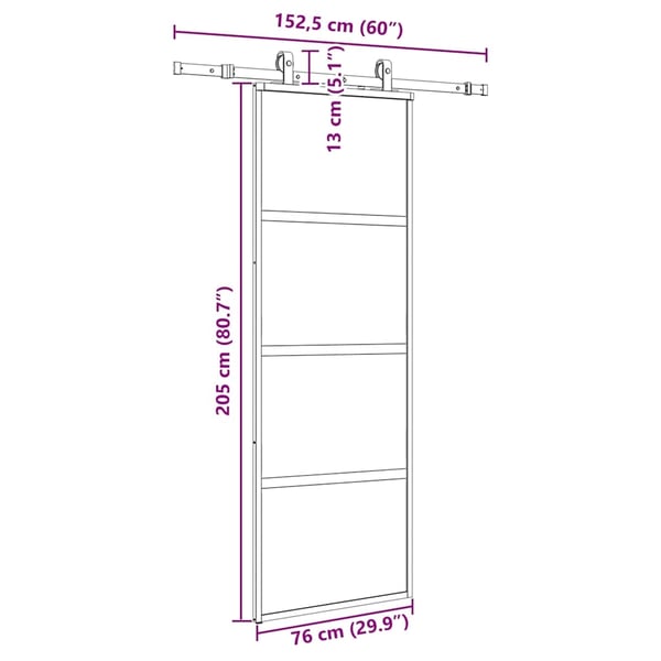vidaXL skydedør med hardwaresæt 76x205 cm hærdet glas sort