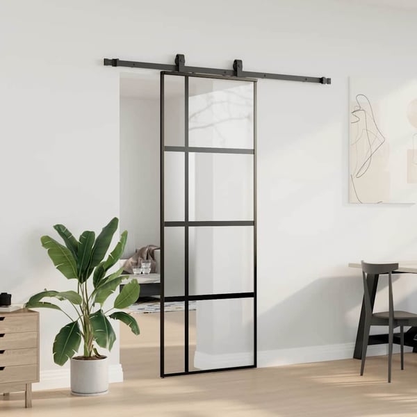 vidaXL Skyvedør med monteringssett svart 76x205 cm herdet glass