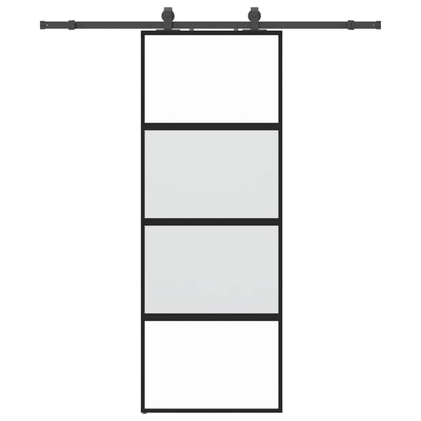 vidaXL skydedør med hardwaresæt 76x205 cm hærdet glas sort