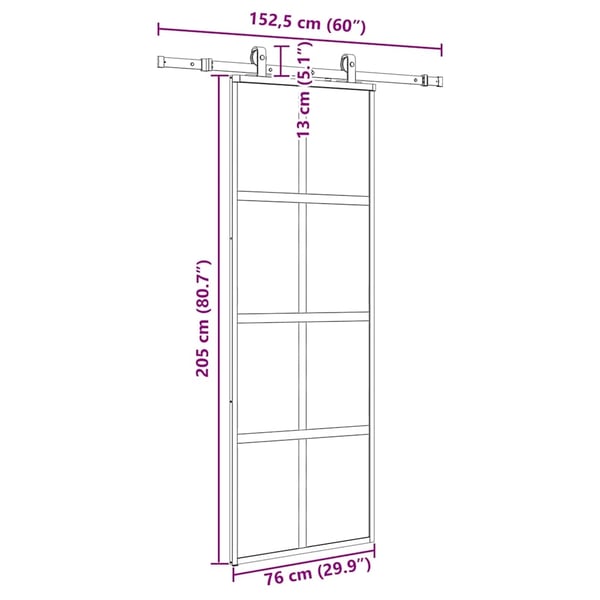 vidaXL Skyvedør med monteringssett svart 76x205 cm herdet glass