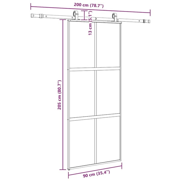 vidaXL Skyvedør med monteringssett svart 90x205 cm herdet glass