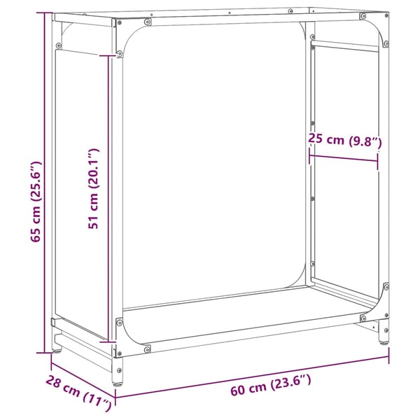 vidaXL Vedstativ svart 60x28x65 cm kaldvalset stål