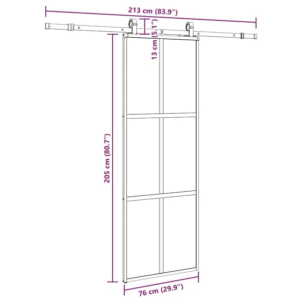 vidaXL skydedør med hardwaresæt 76x205 cm hærdet glas sort
