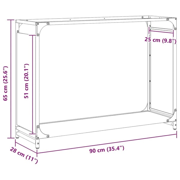 vidaXL Vedstativ antrasitt 90x28x65 cm kaldvalset stål