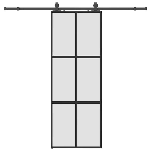 vidaXL skydedør med hardwaresæt 76x205 cm hærdet glas sort