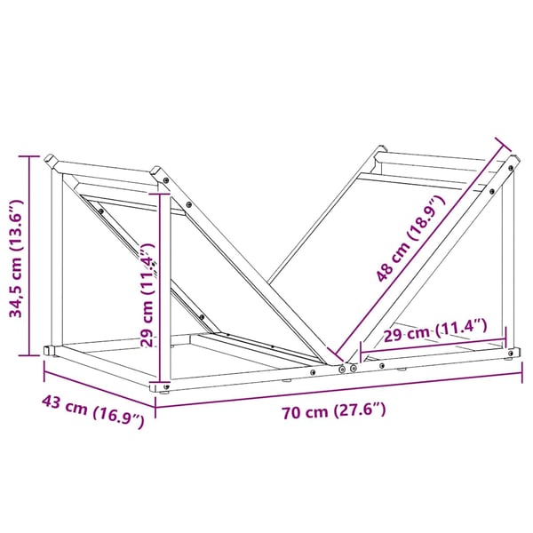 vidaXL Vedstativ svart 70x43x34,5 cm kaldvalset stål