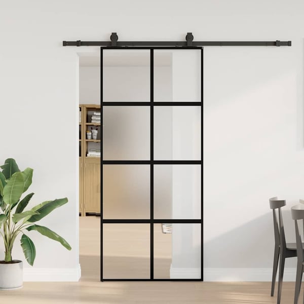 vidaXL Skyvedør med monteringssett svart 90x205 cm herdet glass