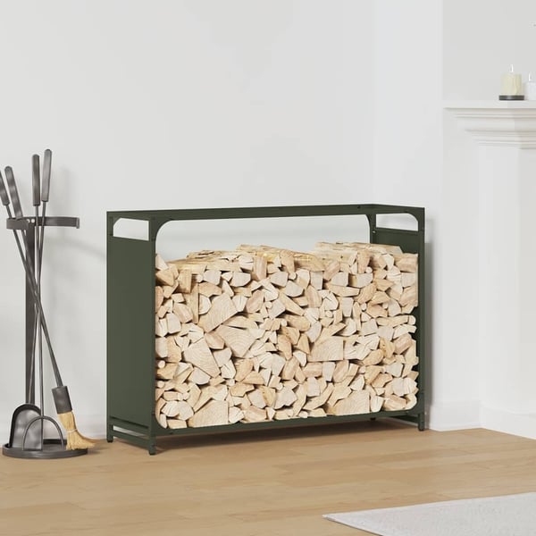 vidaXL Vedstativ olivengrønn 90x28x65 cm kaldvalset stål