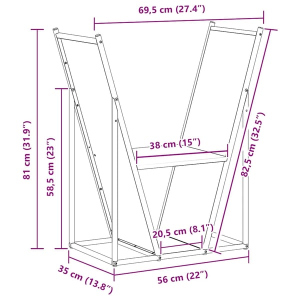 vidaXL Vedstativ svart 69,5x35x81 cm kaldvalset stål