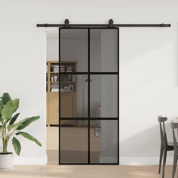 vidaXL Skyvedør med monteringssett svart 90x205 cm herdet glass