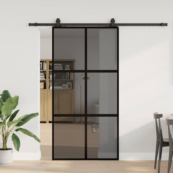 vidaXL Skyvedør med monteringssett svart 102,5x205 cm herdet glass