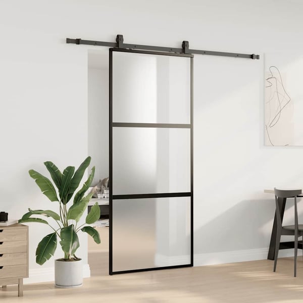 vidaXL Skyvedør med monteringssett svart 90x205 cm herdet glass