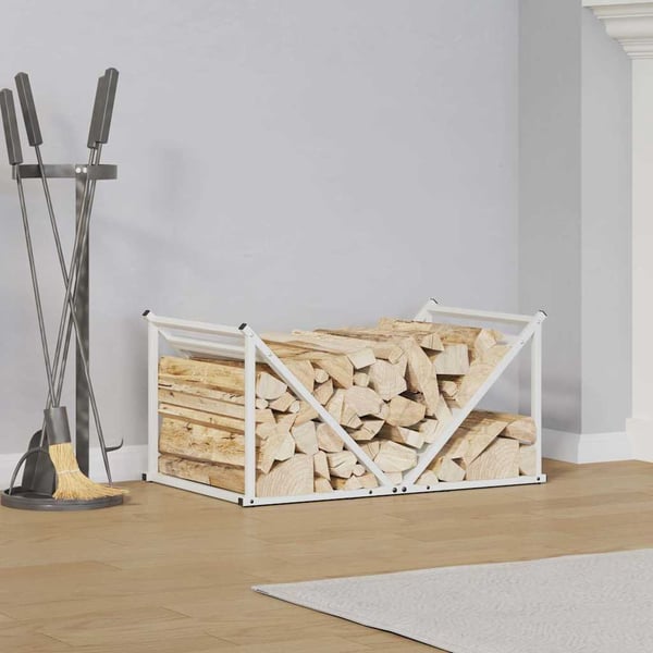 vidaXL Vedstativ hvit 70x43x34,5 cm kaldvalset stål