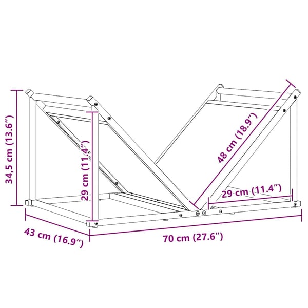 vidaXL Vedstativ hvit 70x43x34,5 cm kaldvalset stål