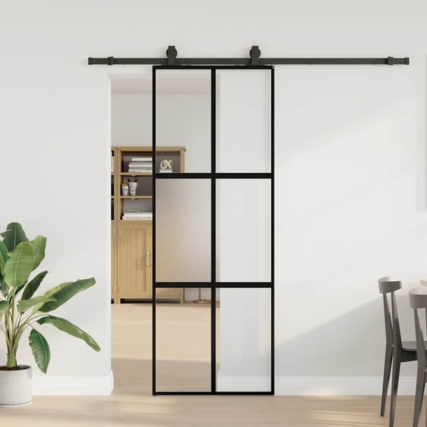 vidaXL Skyvedør med monteringssett svart 76x205 cm herdet glass