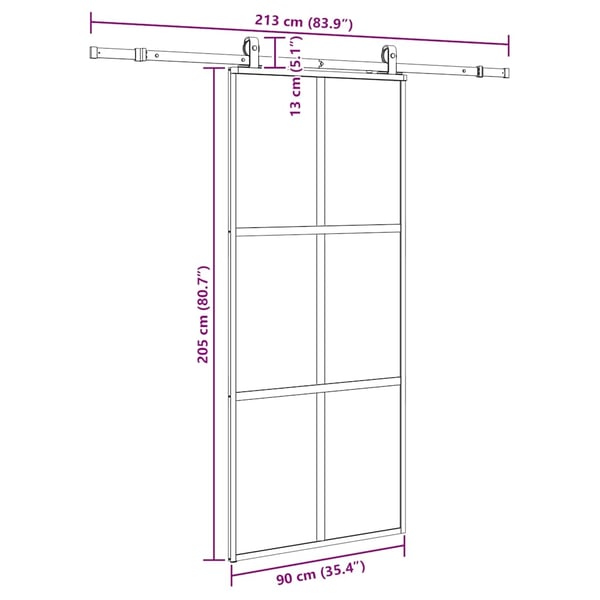 vidaXL Skyvedør med monteringssett svart 90x205 cm herdet glass