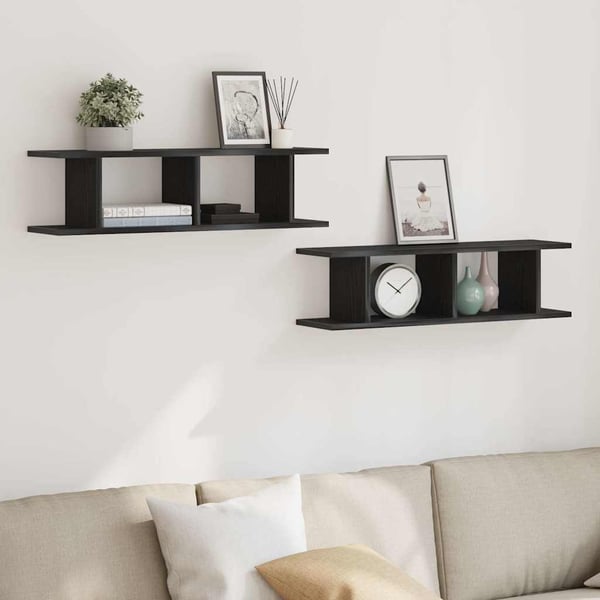 vidaXL væghylder 2 stk. 75x18x20 cm konstrueret træ sort egetræ