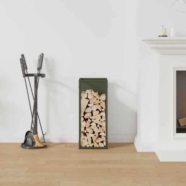 vidaXL Vedstativ olivengrønn 25x25x60 cm kaldvalset stål