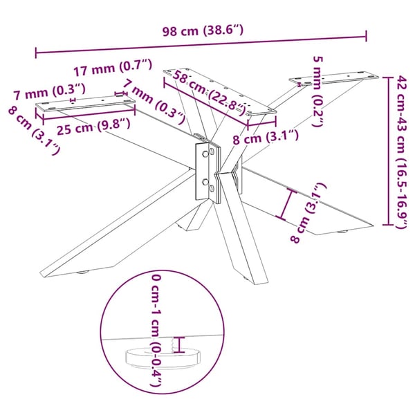 vidaXL sofabordben edderkopformet sort 98x58x(42-43) cm stål