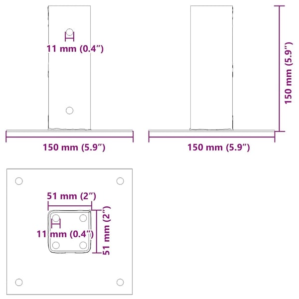 vidaXL Stolpebunner firkantet 4 stk sølv 51x51 mm galvanisert stål