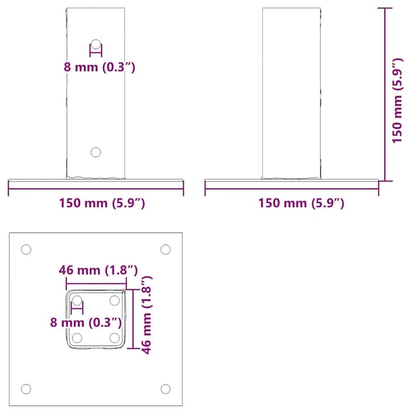 vidaXL Stolpebunner firkantet 4 stk sølv 46x46 mm galvanisert stål