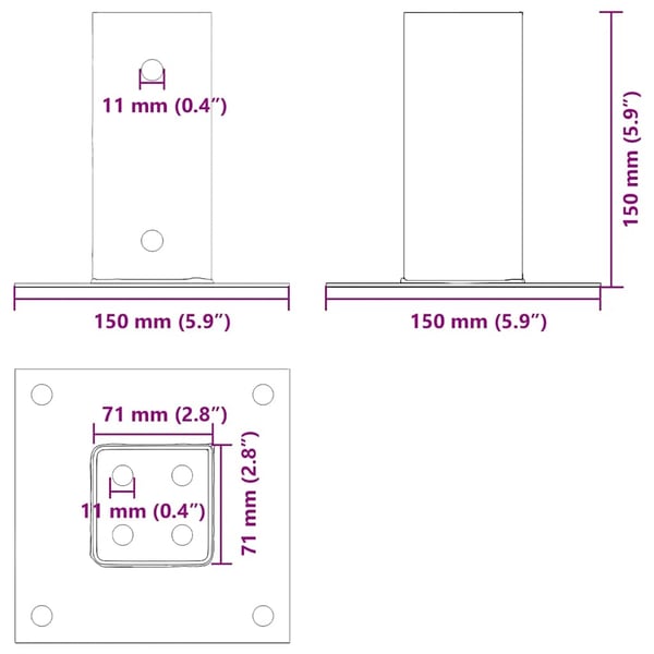 vidaXL Stolpebunner firkantet 4 stk sølv 71x71 mm galvanisert stål