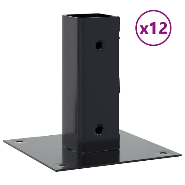 vidaXL stolpefødder firkantet 12 stk. 51x51 mm pulverlakeret stål