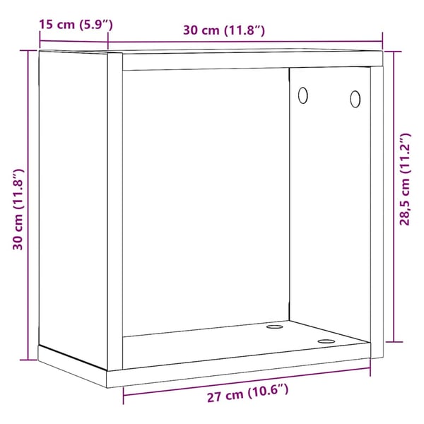 vidaXL Vegghyller kube 4 stk svart eik 30x15x30 cm konstruert tre