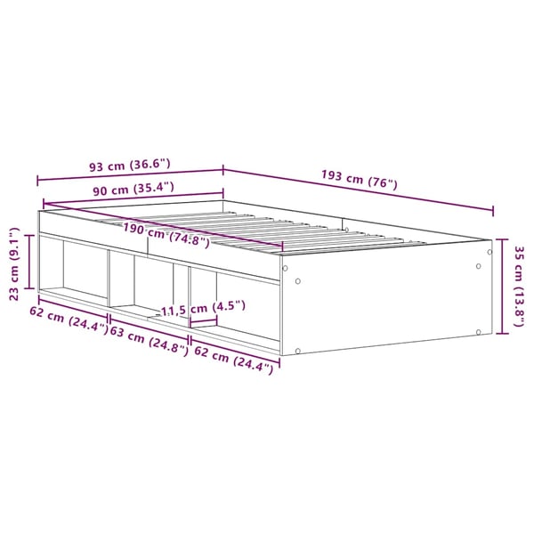 vidaXL sengeramme 90x190 cm uden madras konstrueret træ sort eg