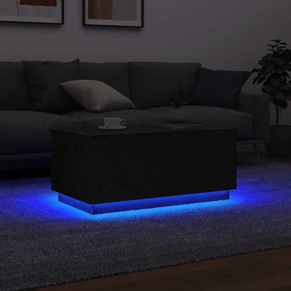 vidaXL sofabord med LED-lys 90x50x40 cm sort egetræsfarve