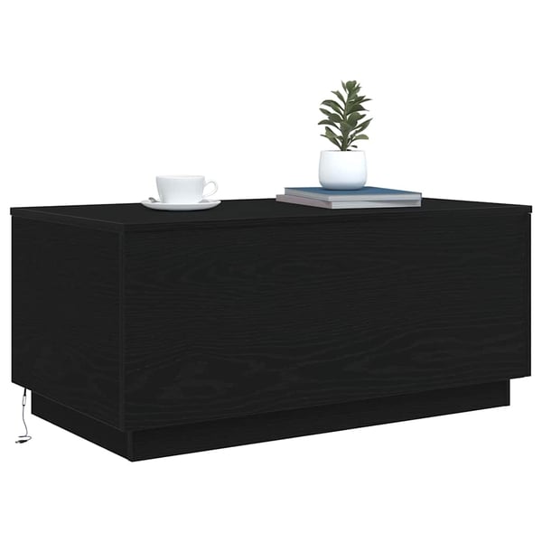 vidaXL sofabord med LED-lys 90x50x40 cm sort egetræsfarve