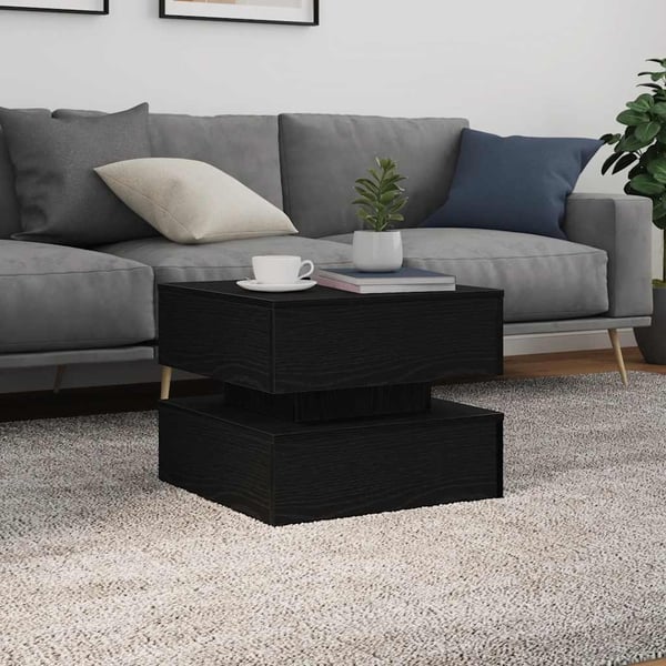 vidaXL sofabord med LED-lys 50x50x40 cm sort egetræsfarve