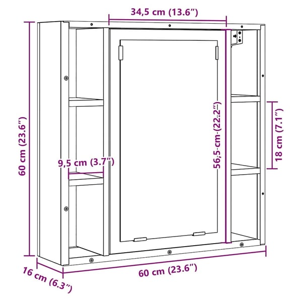 vidaXL badeværelsesskab + spejl 60x16x60 cm konstrueret træ kunsteg