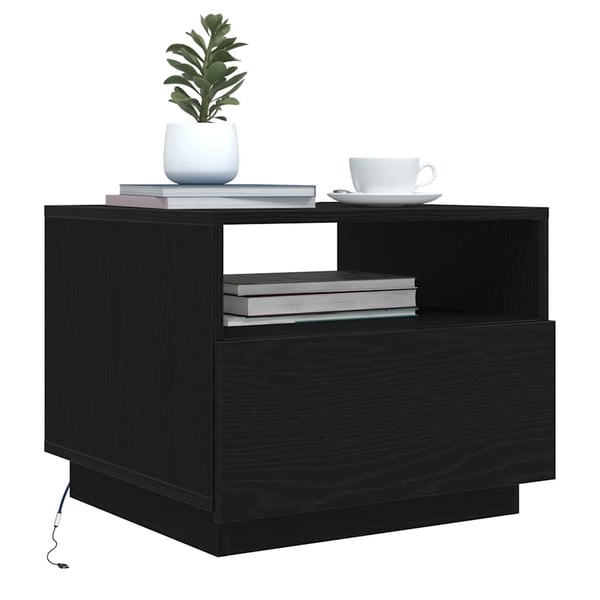 vidaXL sofabord med LED-lys 50x49x40 cm sort egetræsfarve