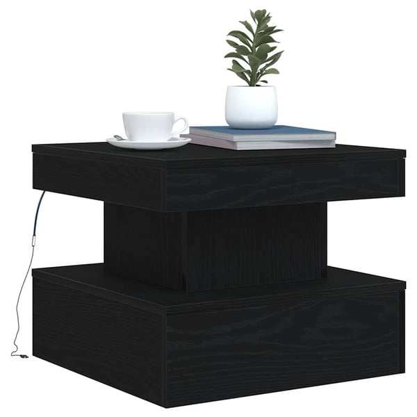 vidaXL sofabord med LED-lys 50x50x40 cm sort egetræsfarve