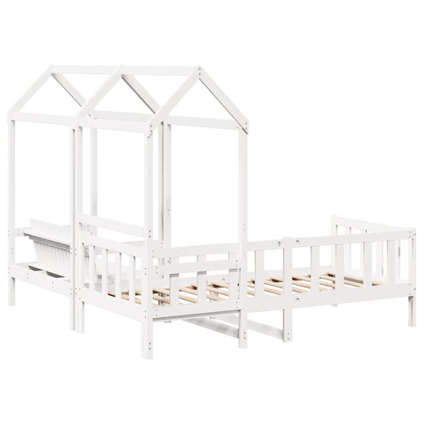 vidaXL Sett med dagseng og benk med tak hvit 80x200 cm heltre furu