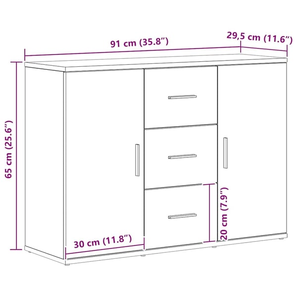 vidaXL Skjenk svart eik 91x29,5x65 cm konstruert tre
