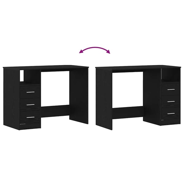 vidaXL Skrivebord med skuffer svart eik 102x50x76 cm konstruert tre